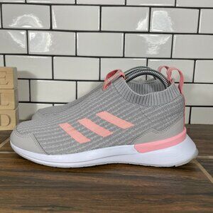 adidas RapidaRun LL Running Shoes Youth Girls Size 4.5 Gray Pink Pull On Sneaker